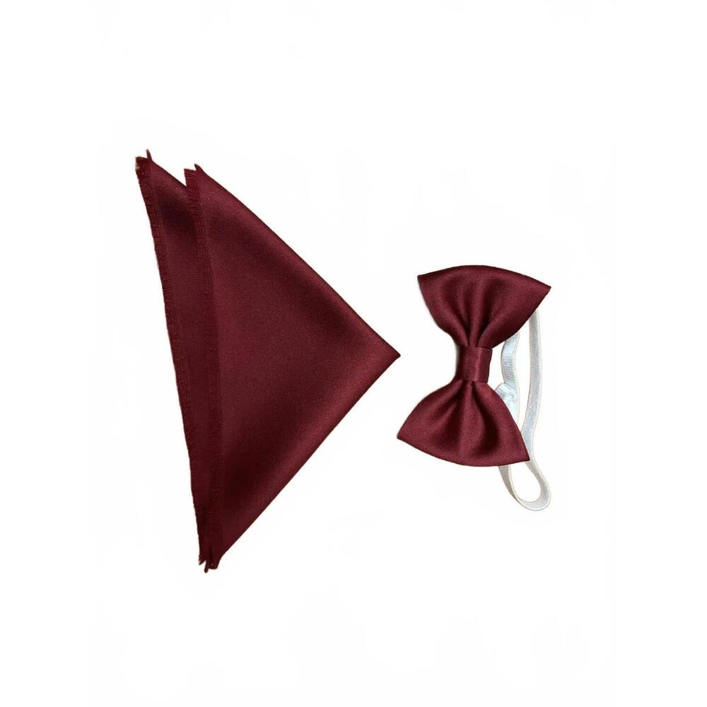 NEW QUIET LUXURY men's bow tie and pocket piece in burgundy